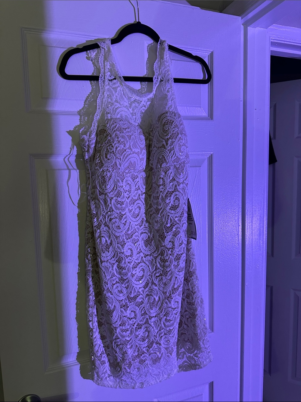 Sequin Hearts White Lace Sleeveless Sheath Dress